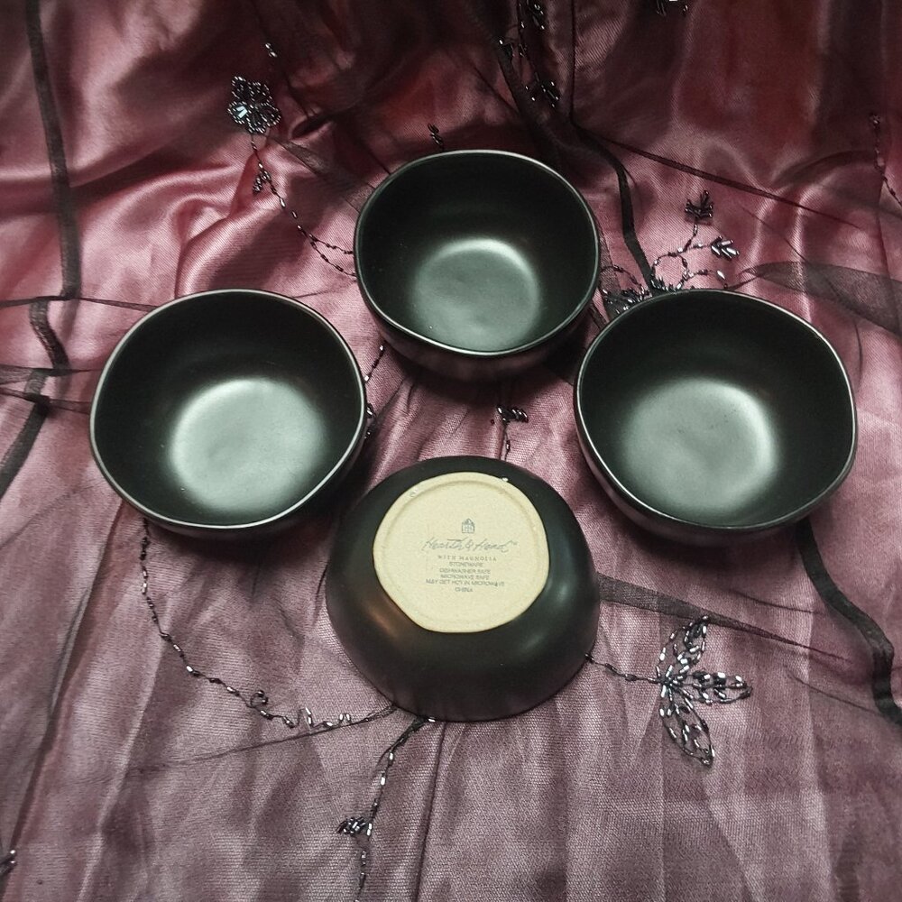 Hearth & Hand 4.5 inch matte glaze black earthenware bowls NWT